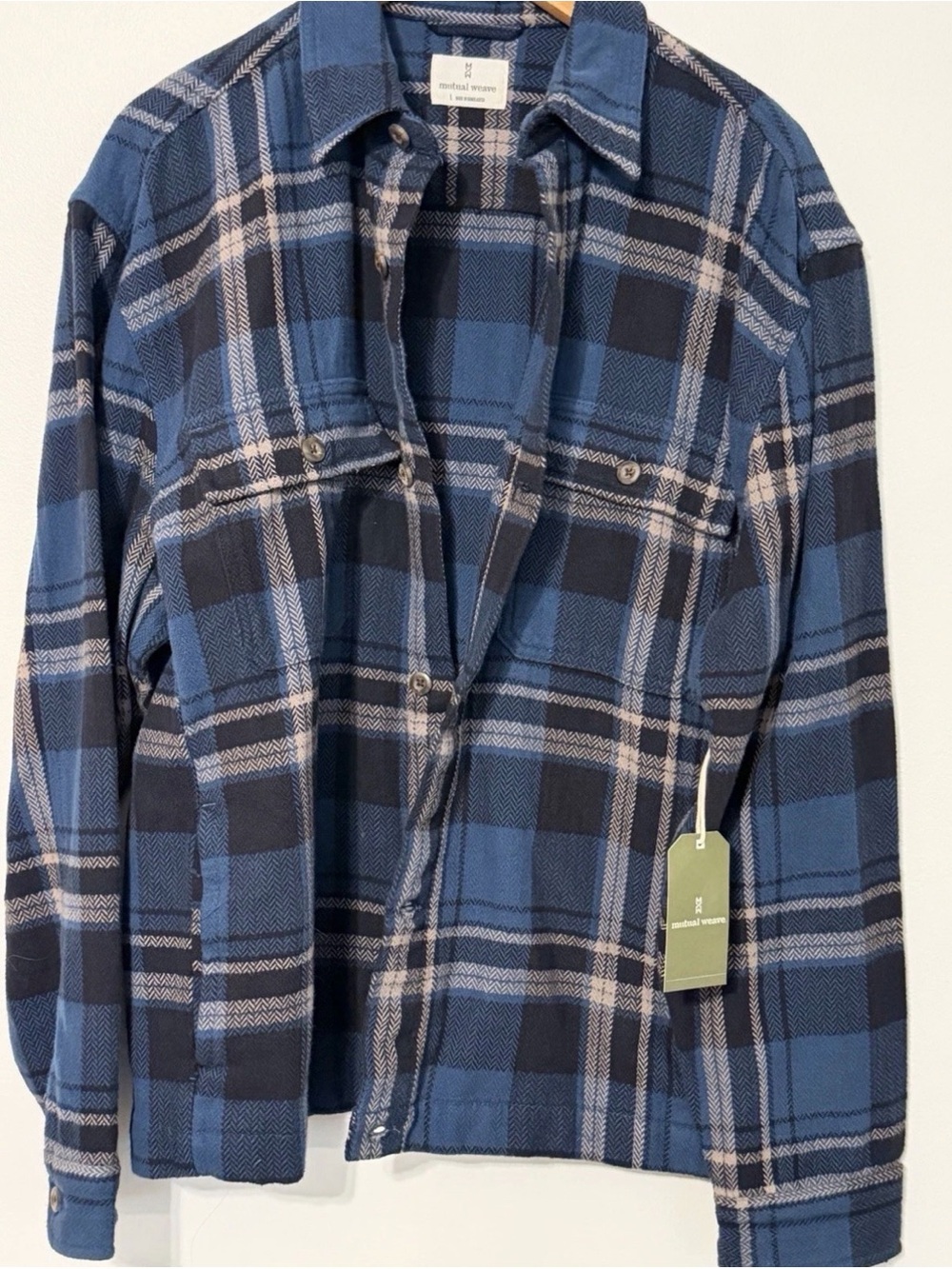 Men’s Mutual Weave Shirt Jacket Blue Gray Check (Size L)